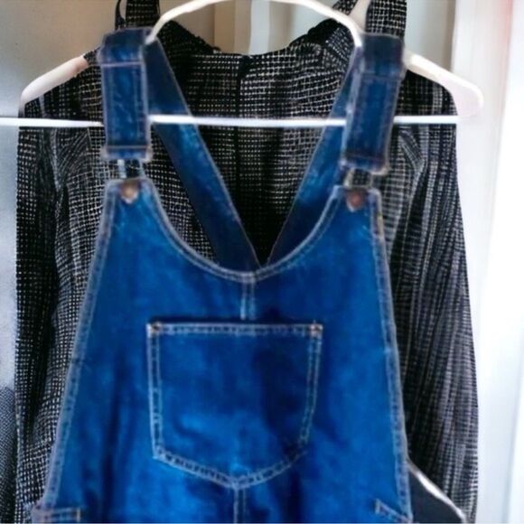 Forever 21 Dress NWT Denim Bibb Overall Frayed Hem Denim Mini Jeans Size Small - Picture 10 of 16